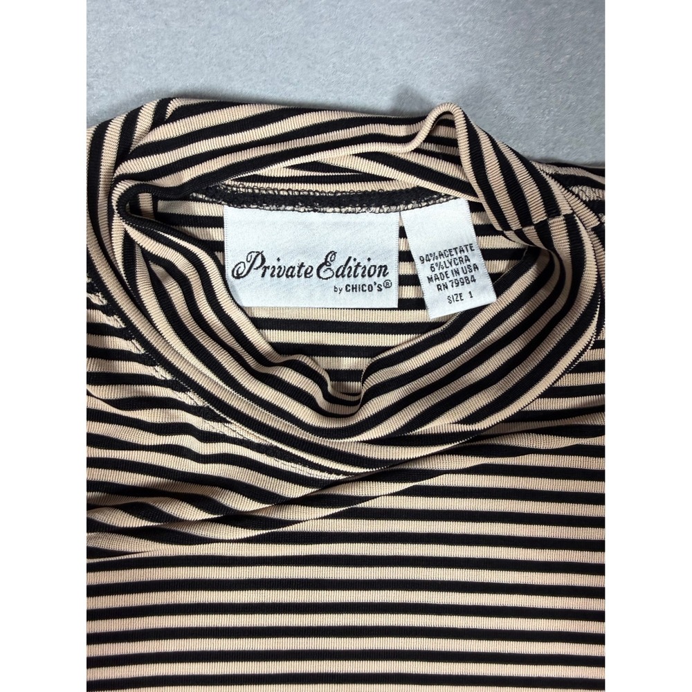 Vintage 90s Striped Chicos Private Edition Mock Neck Slinky Knit Top Sz 1 M/L - Picture 4 of 6